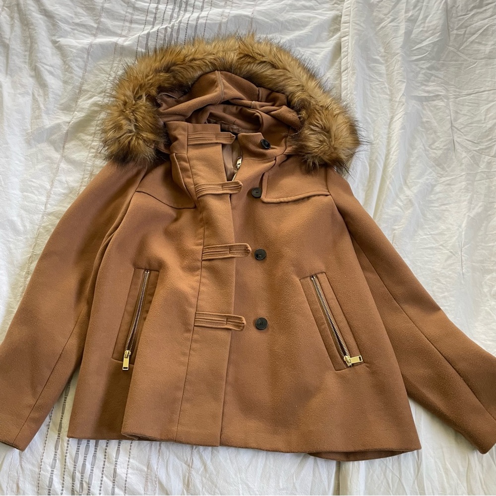 Zara Faux Fur Line Hood Pea Coat